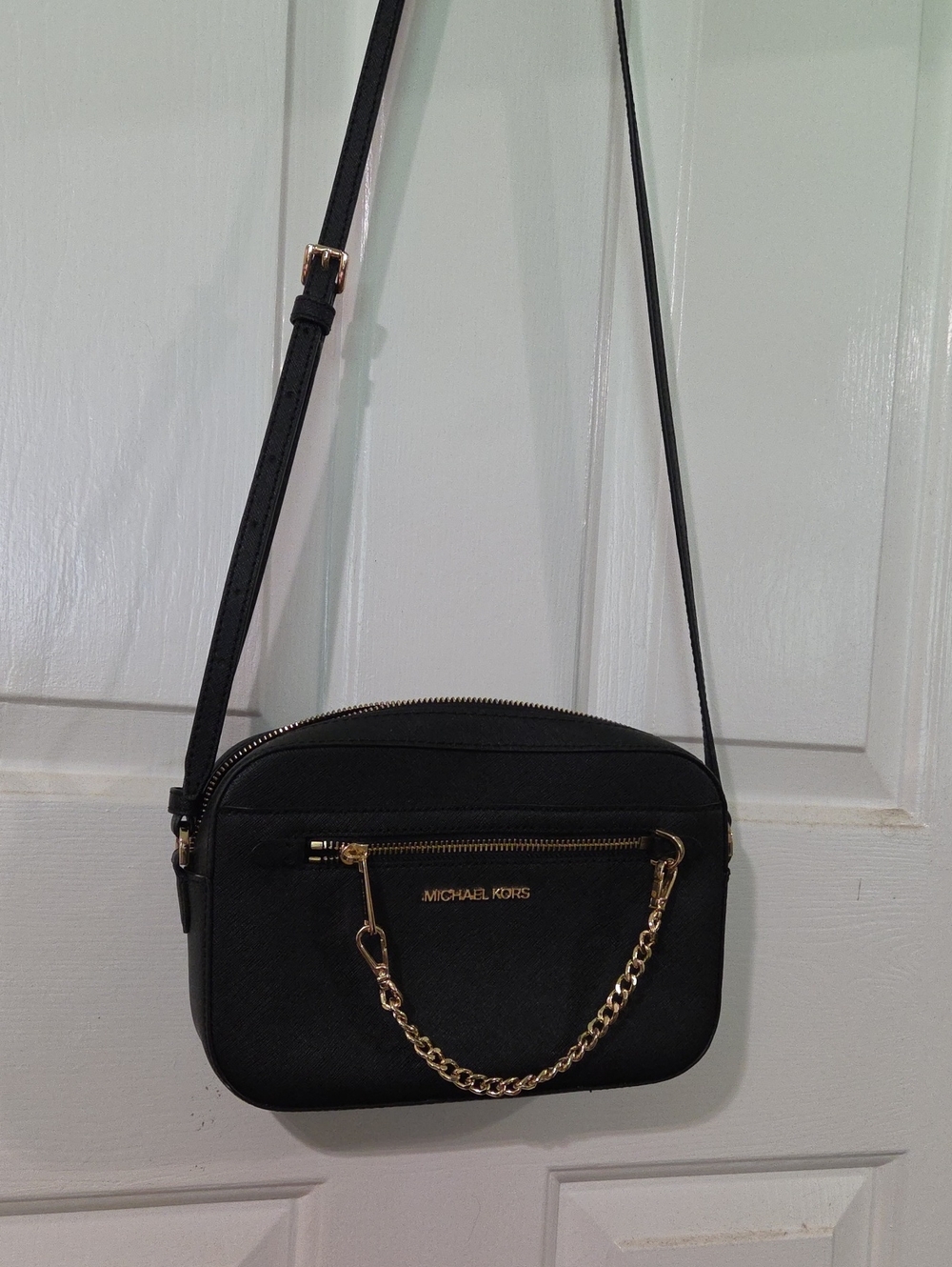 Michael Kors Black Crossbody Bag with Gold Chain Detail